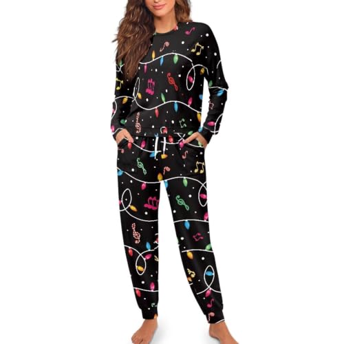 Image of Womens Lounge Set Long Sleeve Soft Pajama Sets | Casual 2 Piece Pj Outfit, Crewneck Sleepwear with Pockets, Adjustable Drawstring, Soft Comfy Fall Pajamas, Plus Size