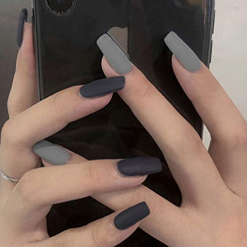 Bartosi Square Press on Nails Short Glossy Leopard Fake Nails Acrylic Full Cover False Nails for Women and Girls (Pack of 24) (D Gray)
