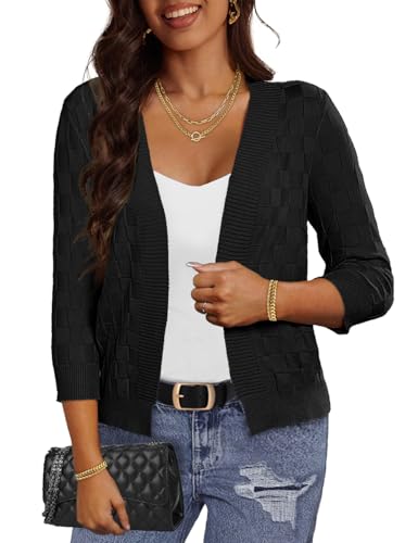 CPOKRTWSO Women's 3/4 Sleeve Cropped Cardigan Sweaters Lightweight Open Front Bolero Shrugs for Women