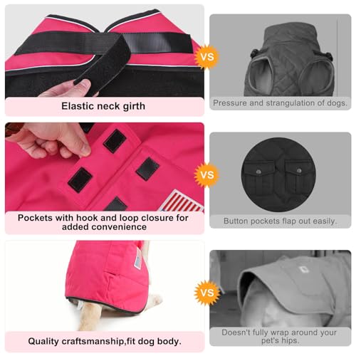 Image of BEAUTYZOO Dog Winter Coat for X-Large Dogs, Waterproof Canvas Jackets | Warm Fleece Great Dane Sweater, Reflective Cold Weather Coats, Windproof Blanket Clothes for Female Male Doggie, Rose XL