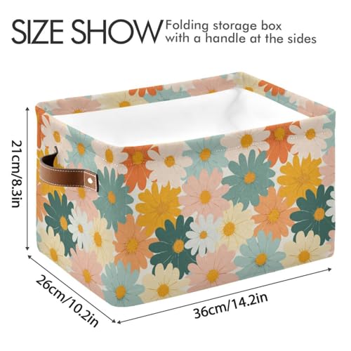 Image of Aslsiy Storage Basket Colorful Daisies Retro Groovy Flower (4) Nursery Bins Baby Canvas Box Clothes Shelf Basket Laundry Hampers 1 Pcs