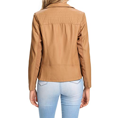 S P Y M Womens Faux Leather Jacket, Casual Fashion Quilted Zip Up Suede Coat With Elastic Rib4