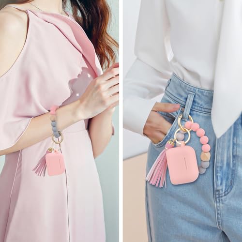 Image of Filoto for AirPods Pro 3 Case (2025), Soft Silicone Protective Case Cover Compatible with Apple AirPods Pro 3rd Generation with Beaded Bracelet Keychain Accessories for Women Pink