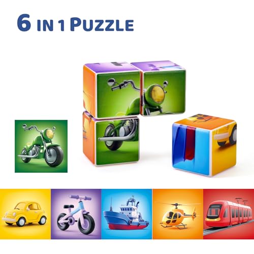 Image of Pairez Toys Magnetic Building Blocks Tiles, Large Magnetic 1.65 inch Cubic Puzzle Toys in Vehicles Theme, STEM Montessori Sensory Toys for Toddlers 1-3, Gifts for Girls & Boys