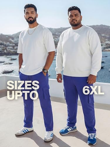 Image of Fflirtygo Mens Cargo Pants Cotton | Track Pants with Zip Pockets | 4 Pocket Joggers | Baggy Lower for Men | Sizes Upto 6XL