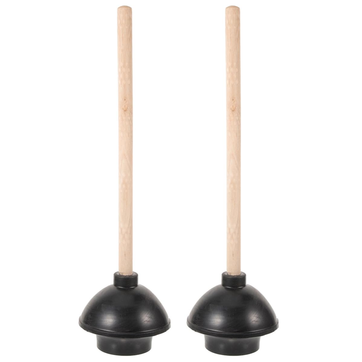 Desatascador de inodoro práctico con ventosa de goma negra y mango de madera
