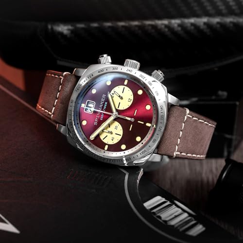 Image of Spinnaker Hull Men's Chronograph Watch - Meca-Quartz Movement, Stainless Steel Cushion Case, Leather Strap, Water Resistant 100m, SP-5068