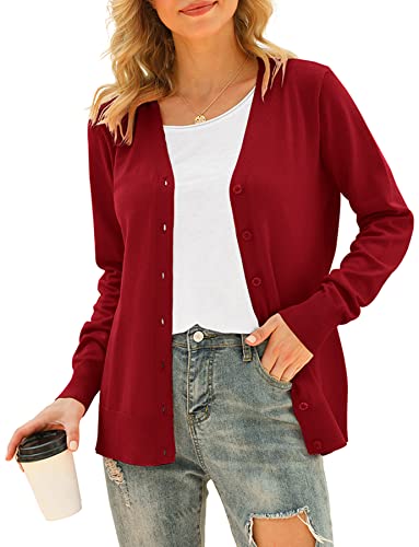 Image of VIISHOW Women Long Sleeve Button Down V Neck Lightweight Basic Knit Sweater Cardigan