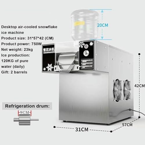 Commercial Snowflake Ice Machine, 60kg Stainless Steel Shaved Ice Maker, Rapid Cooling, Perfect for Snow Cones, Parties & Events - High Efficiency Ice Shaver,120kg
