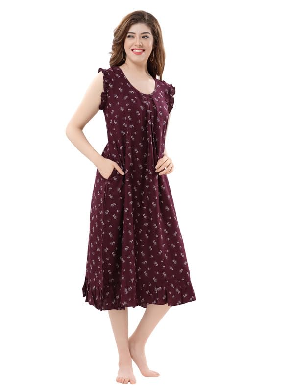 Image of Women's Viscose Blend Comfort Short Nighty with Side Pockets | Soft Printed Short Night Dress for Everyday Wear | Easy to Wear (CS5001)