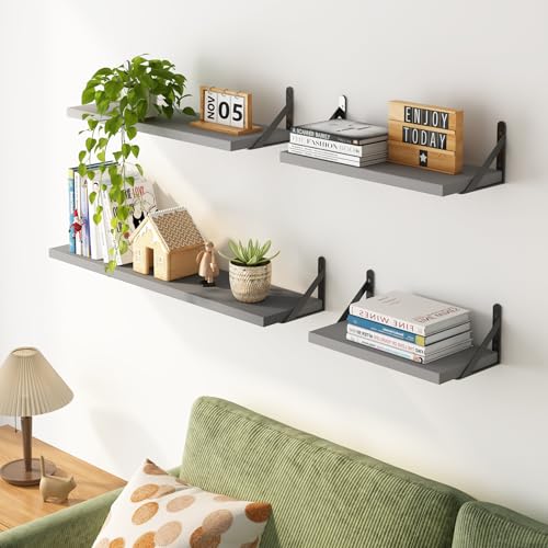 Image of YGEOMER Floating Shelves for Wall, Different Sizes Gray Wall Shelves for Living Room, Bathroom, Bedroom, Kitchen, Home Decor (Set of 4)