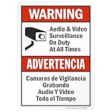 SmartSign-S-9392-AL-14 Warning - Audio & Video Surveillance On Duty At All Times Bilingual Sign By | 10' x 14' Aluminum - Black/Red on White