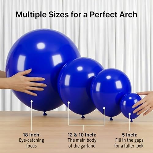 Image of 114pcs Royal Blue Balloons Different Sizes, 18 12 10 5 inch Matte Dark Blue Balloons Garland Arch kit for Graduation New Year Baby Shower Birthday Baseball Nautical Party Decorations
