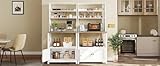 YITAHOME White Microwave Stand Bakers Rack Cabinet Farmhouse Freestanding Small Kitchen Pantry Hutch Tall w Door Power Outlet Thickened Counter, Coffee Bar Storage Shelves, White & Brown