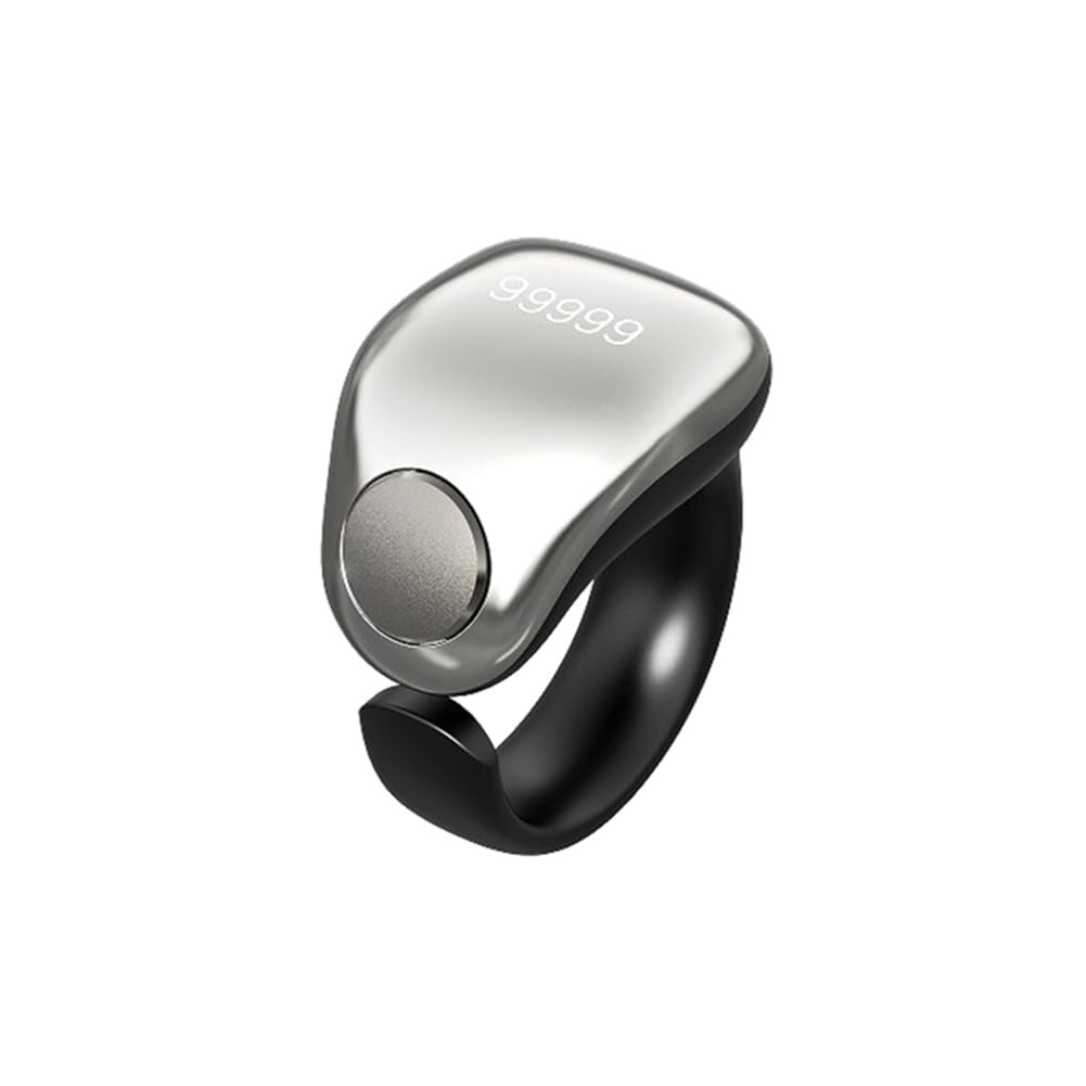Njthntjr Silver & Black Smart Tasbeeh Ring Islamic Tally Digital Counter For Muslims Praise Prayer Reminder Magnetic Charging Waterproof Counter Rings Tasbih Zikrs Rings 4 Digit Counter Tasbeeh Counter B