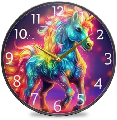Wall Clock Neon Rainbow Unicorn Picture 9.5 Inch Battery Operated...
