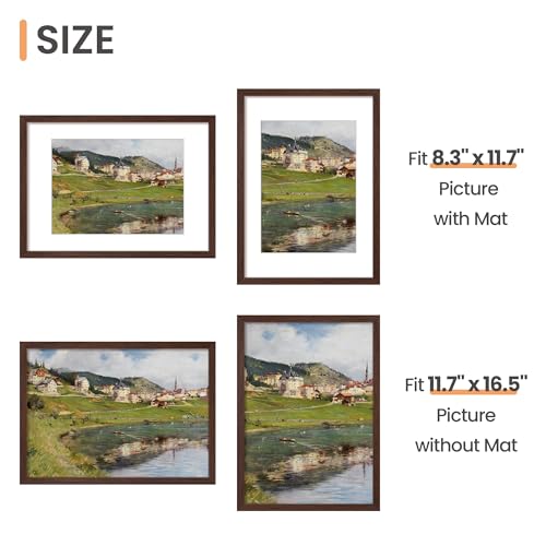 Image of upsimples A3 Picture Frame, Display Pictures 8.3x11.7 with Mat or 11.7 x 16.5 Without, Wall Hanging Poster Frames, Brown, 1 Pack