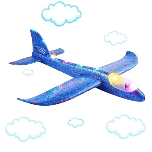 Image of Kids Airplane Toy Large Throwing Foam Aeroplane Glider Flying Aeroplane for Kids Led Light 2 Flying Mode Paper Airplane Launcher Aircraft Toy for Outdoor Gift for 5-14 Years Boys Girls (1 Pcs)