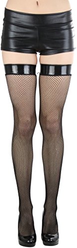 Image of ToBeInStyle Women's Sexy Nylon Versatile Fine Fishnet Thigh High Stockings w /Opaque Band