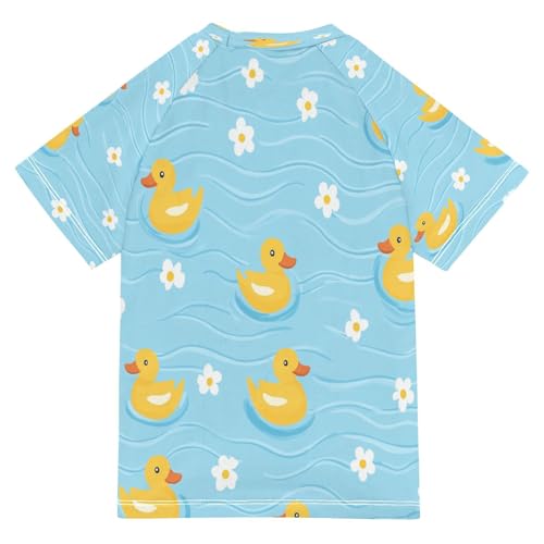 Boys Short Sleeve T-Shirts Duck Yellow Daisy Floral Rashguard Kids Swim Shirts Sun UPF 50+2