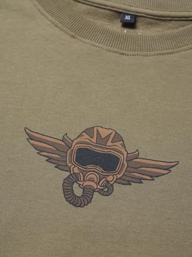 Image of The Souled Store Freedom: Wings of Honour Men and Boys Short Sleeves Round Neck Green Graphic Printed Heavy Gauge Fabric Oversized T-Shirt