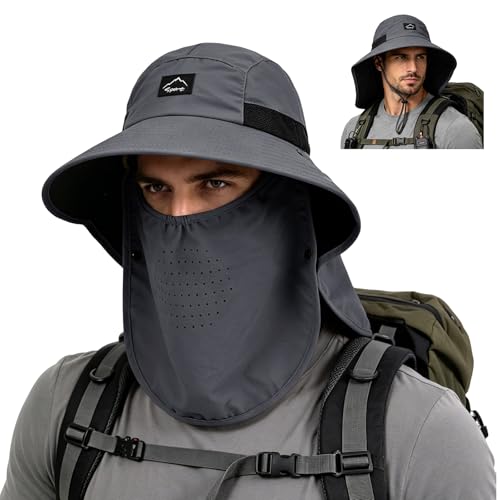 Outdoor Sun Hat for Men Women UPF 50+ Safari Cap Fishing Hat with Detachable Face Cover & Neck Flap Beach Garden Hiking