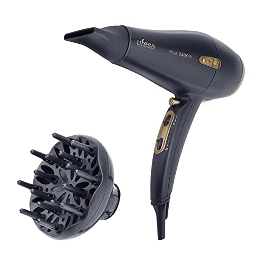 Ufesa SC8460 Secador Iónico Motor Profesional AC 2400W Generador de Iones, 2 Velocidades, 3 Temperaturas, Difusor y Concentrador de Boca Estrecha de 6mm, Gris