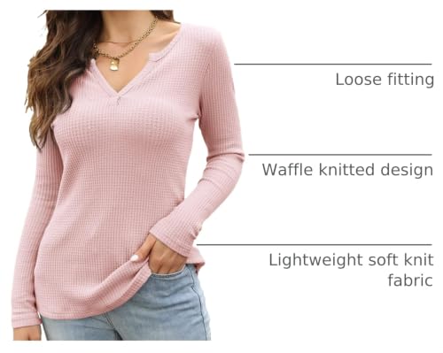 Image of Farktop Womens Long Sleeve Tops Henley V Neck Lightweight Pullover Sweaters