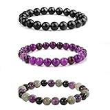 Crgwxzl 3pcs Anxiety Relief Protection Bracelets,Healing Black Tourmaline Crystal Bracelets for Women Men,8mm Natural Stone Amethyst Labradorite Beaded Spiritual Gemstone Jewelry Gifts