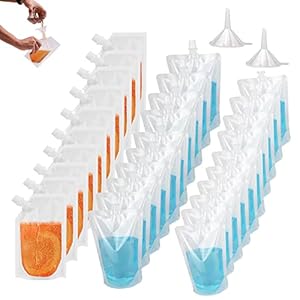 Drankzakken voor festivals, drankzakken, sapzak, 30 stuks, opvouwbare drinkzakken met 2 trechters, lekvrije waterzakken voor festivals, camping en outdoor, 250 ml, 350 ml, 420 ml