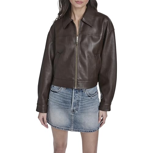 Levi's Women's Relaxed Fit Zip Front Jacket, Dark Brown Faux Leather, Large