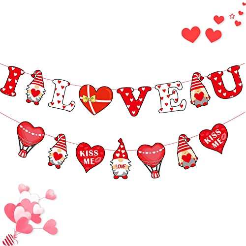 Image of FestikoI Love You Gnomes Banner, Valentine's Day Decorations Banners Wedding Anniversary Engagement Banners Garland Photo Props Banner for Party Home Decorations
