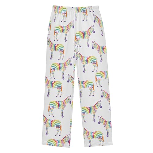 Zebra Rainbow Colorful Print Boys Long Pants Soft Trousers Elastic Waist Kids Lounge Bottoms with Pockets S-XL