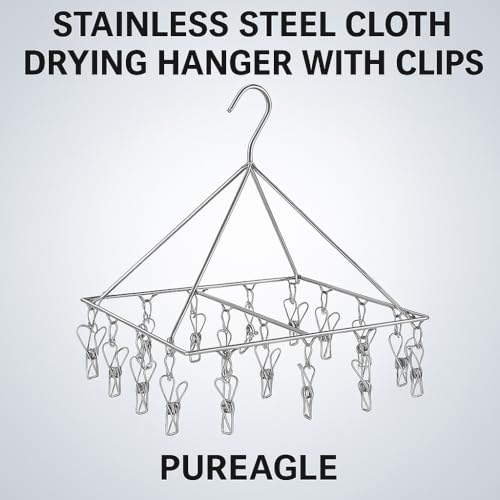 Image of PUREAGLE 25 Clips Stainless Steel Square Cloth Dryer | Cloth Hanger with Clips | Baby & Infant Clothes Drying Hanger | Undergarments & Socks Drying Rack