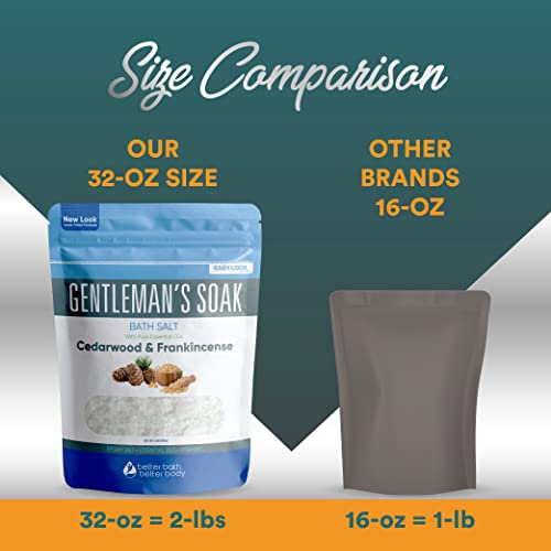 Gentleman's Bath Salt 32 Ounces Epsom Salt With Natural Cedarwood, Frankincense, Eucalyptus And Peppermint Essential Oils Plus Vitamin C In Bpa Free Pouch With Easy Press-Lock Seal #TOP3