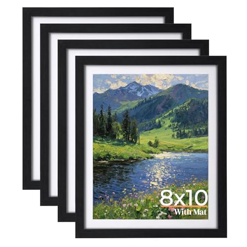 Giftgarden 8x10 Picture Frame Black with Mat, 9x11 Frames Matted to 8 x 10’ Photos for Wall or Tabletop Decor, Set of 4