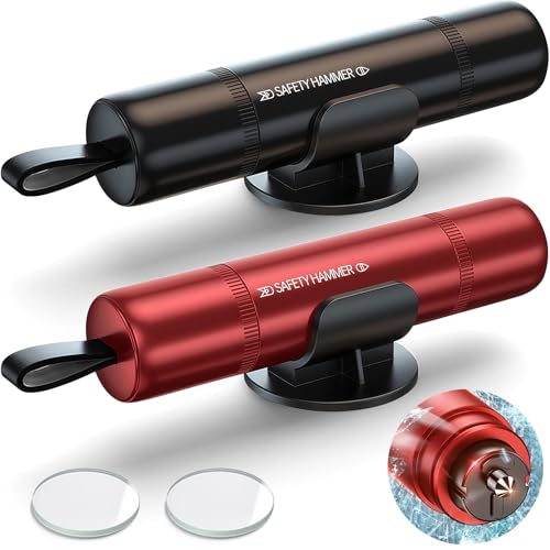 2 Stück Auto Sicherheitshammer,2 in 1 Gurtschneider Notfallhammer,Gurtschneider,Tragbarer Glasbrecher und Sicherheitsgurt Cutter,Fensterbrecher für Notfallrettungs Emergency Car Tool