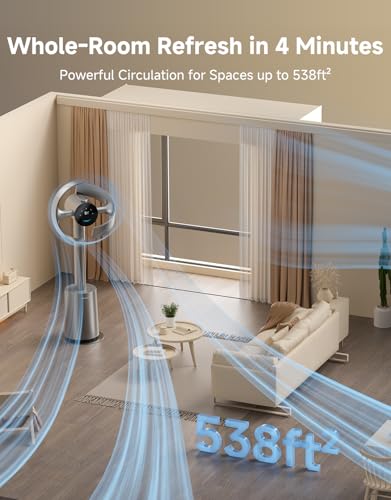 Image of dreame Bladeless Tower Fan for Bedroom, Smart Standing Fan with 270 Spatial Airflow for Whole-Room Circulation, 59ft /s High Velocity, 10 Speeds 3 Modes, Temperature-Adaptive Airflow, MF10-Silver