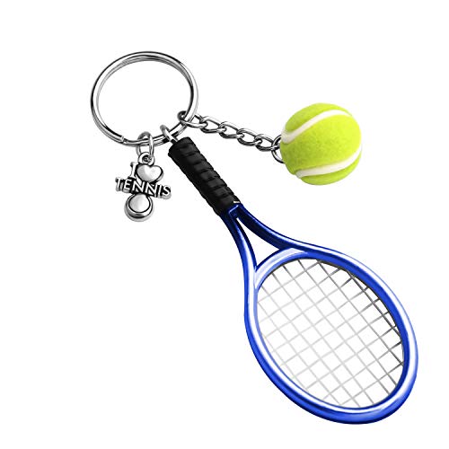 CHOORO Tennis Player Gifts 3D Mini Tennis Racket and Tennis Ball Keychain Set Tennis Gift for Tennis Lovers/Tennis Team/Tennis Coach (Tennis Blue)
