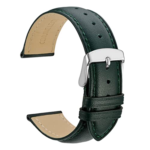 WOCCI 18mm Vintage Leather Watch Band for Men and Women, Silver Buckle (Green)