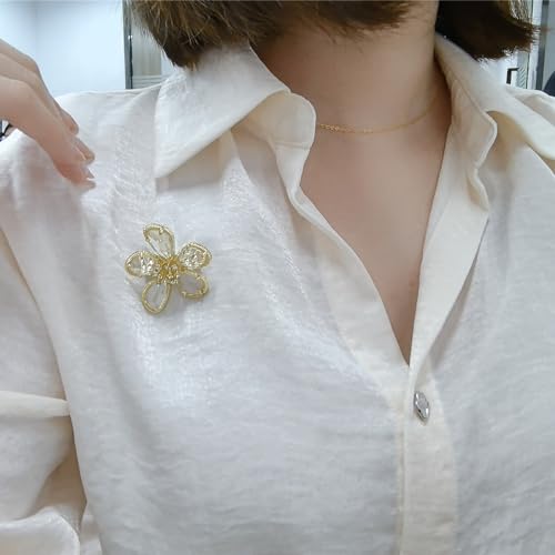Image of Rhinestone Flower Brooch Pin for Women Girls Gold Plated Fashion Geometric Crystal Floral Petal Pistil Brooches Lapel Pins Dainty Art Deco Dress Accessories Wedding Birthday Holiday Jewelry