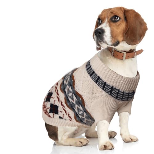 LiebeDD Pull pour chien XXL - Pull de Noël bohème en tricot à manches courtes - Épais et chaud - Doux - Pour corgi, labrador (beige)