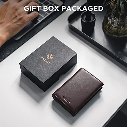 Image of VULKIT Card Holder Wallet with Coin Pocket Magnetic Closure Pop Up Cards With ID Window Leather Wallet for Cash & Credit Cards, Top Grain Cowhide - Espresso, Medium, Minimalist