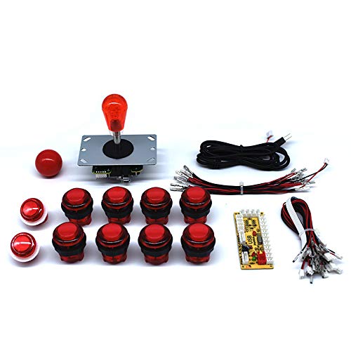 Arcity 1 Player Arcade LED Buttons and Joystick Kits Illuminated DIY Controller USB Encoder to PC Games 8 Ways Joystick Bat Top + 10 LED Push Buttons + Balltop for Windows Jamma MAME Raspberry Pi Red