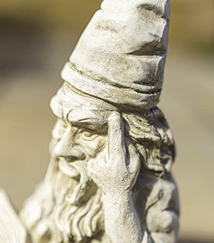 garden mile Resin Garden Ornaments Outdoor Wizard and Elf Statue With Book and White Stone Effect - Waterproof and Weatherproof Garden Cute Cherub Angel for Patio, Pond, Garden Decor (Reading Wizard)