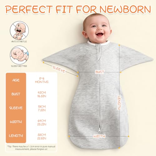 Image of SNOWIE SOFT Baby Swaddles for Newborns 0-6 Months, Soft Bamboo Fiber Baby Swaddle Wrap for Newborns Arms Up Baby Sleeping Blanket Zip Baby Sleeping Bag Newborn Sleep Sacks for Startle Reflex