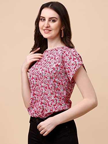 Image of Wedani Women's Casual Short Sleeves Round Neck Foral Regular Fit Top