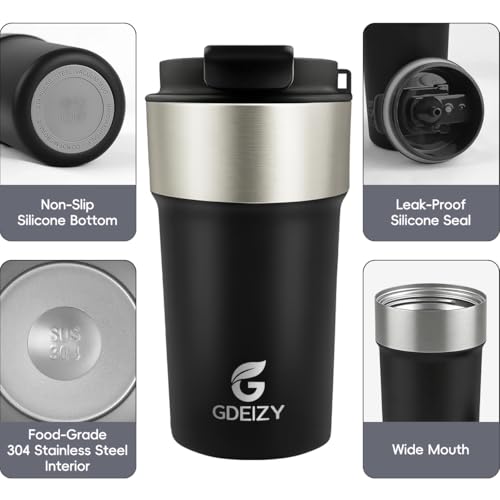Image of Insulated Travel Coffee Mug, 17oz Stainless Steel Leakproof Flip Straw Cup