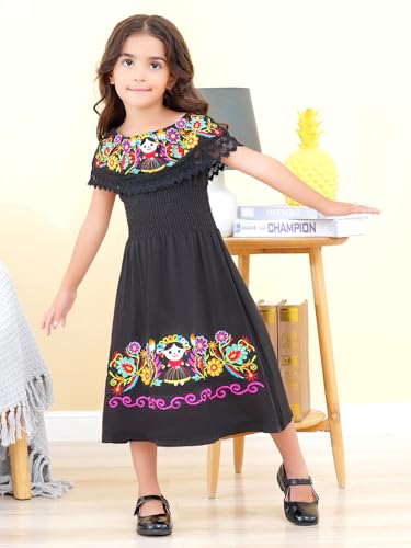Image of Mexican Dress for Girls Traditional Vestidos Mexicanos Cinco de Mayo Embroidered Dresser Toddler Kids