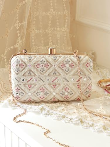 Image of THE TAN CLAN Ariba Box Clutch Purses Luxury Handbags Bag for Women - Elegant Evening Handbag, Stylish Purse with Magnetic Closure